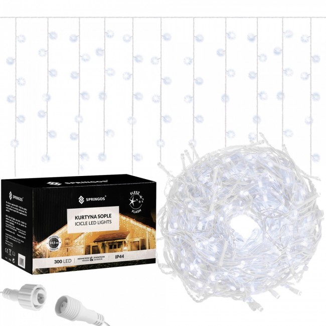Гірлянда бахрома вулична (зовнішня) Springos 12 м 300 LED + Flash CL0316 Cold White Гірлянда бахрома вулична (зовнішня) Springos 12 м 300 LED + Flash CL0316 Cold White