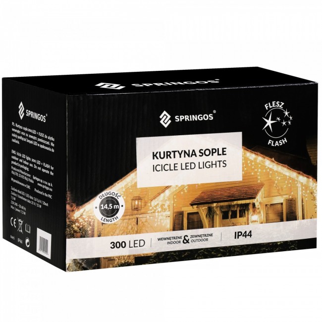 Гірлянда бахрома вулична (зовнішня) Springos 12 м 300 LED + Flash CL0316 Cold White