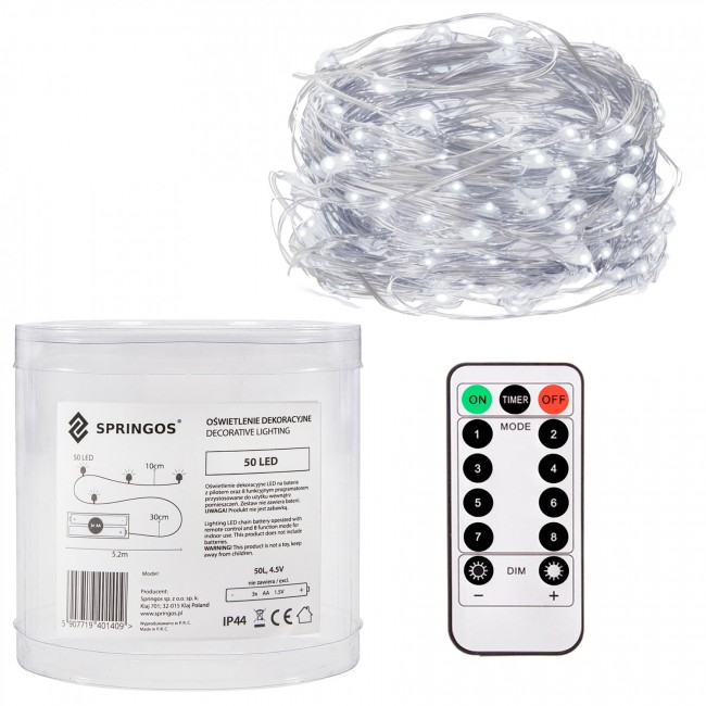 Гирлянда на батарейках Springos 4.9 м 50 LED Pilot CL0106 Cold White