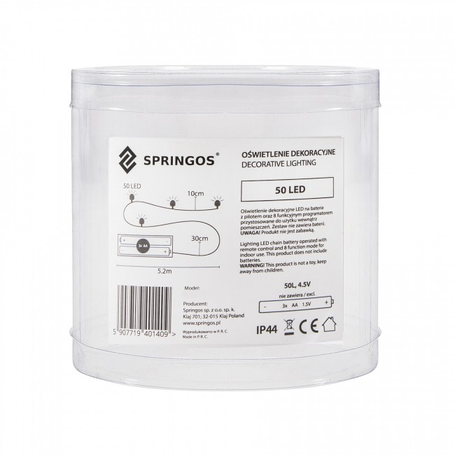 Гирлянда на батарейках Springos 4.9 м 50 LED Pilot CL0106 Cold White