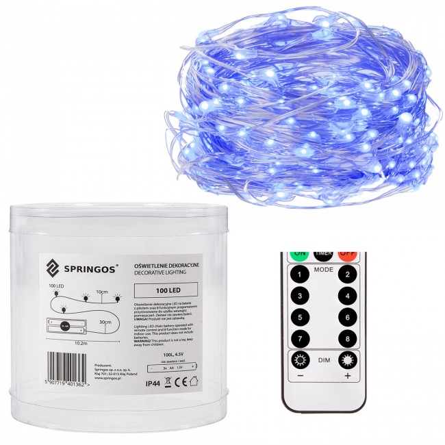 Гирлянда на батарейках Springos 9.9 м 100 LED Pilot CL0103 Blue