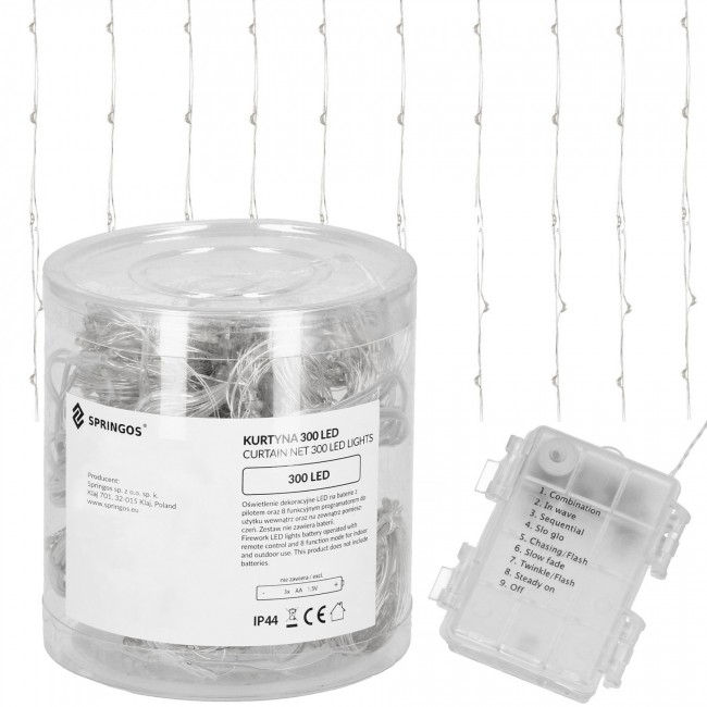 Гирлянда водопад (штора) на батарейках Springos 3 x 3 м 300 LED CL0184 Cold White