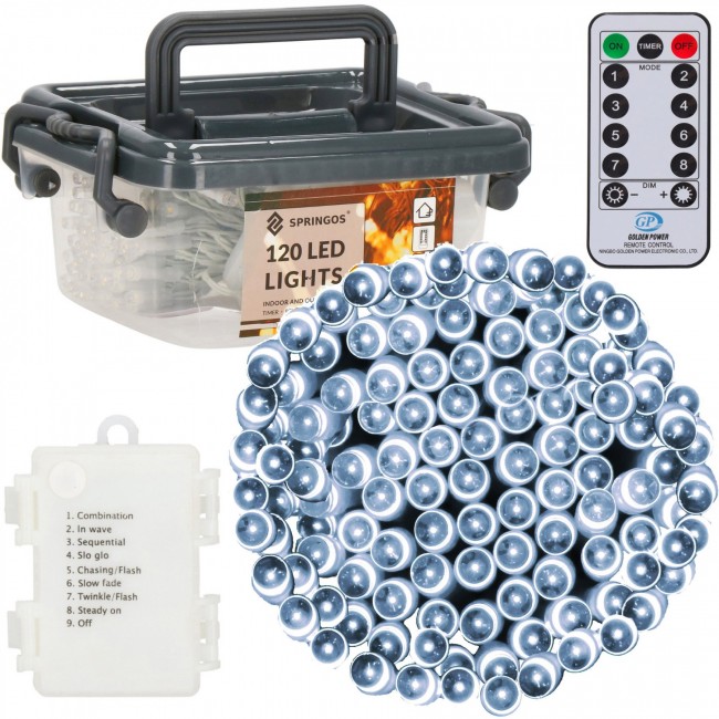 Гирлянда на батарейках Springos 9 м 120 LED CL0172 Cold White