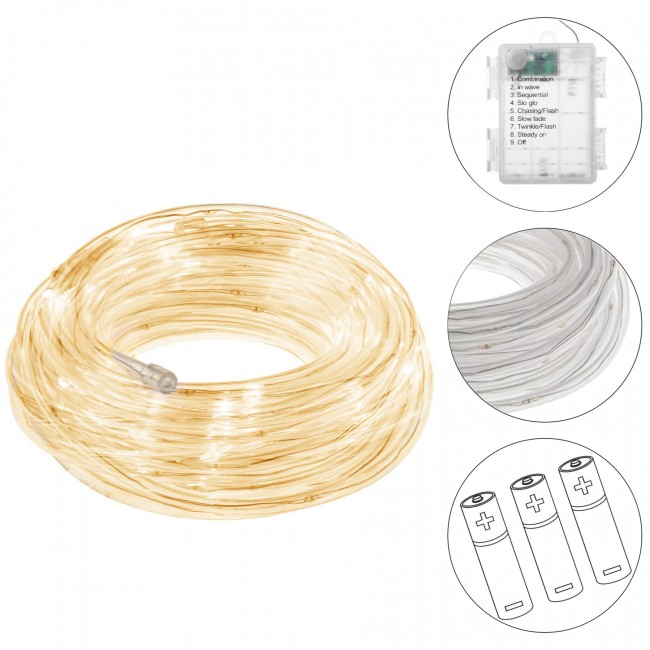 Гирлянда дюралайт на батарейках Springos Rope Lights 5 м 50 LED CL0857 Warm White