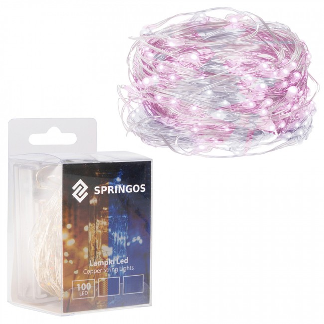 Гірлянда на батарейках Springos 9.9 м 100 LED CL0025 Cold White/Pink Гірлянда на батарейках Springos 9.9 м 100 LED CL0025 Cold White/Pink