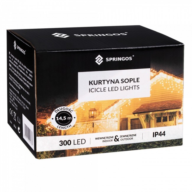 Гирлянда бахрома уличная (наружная) Springos 12 м 300 LED CL300 Cold White