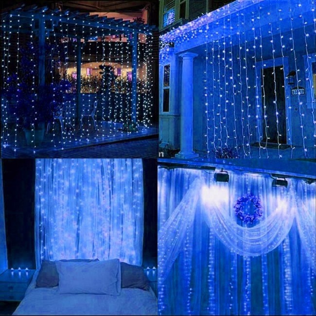 Гирлянда бахрома уличная (наружная) Springos 3 x 3 м 306 LED Pilot CL4002 Blue