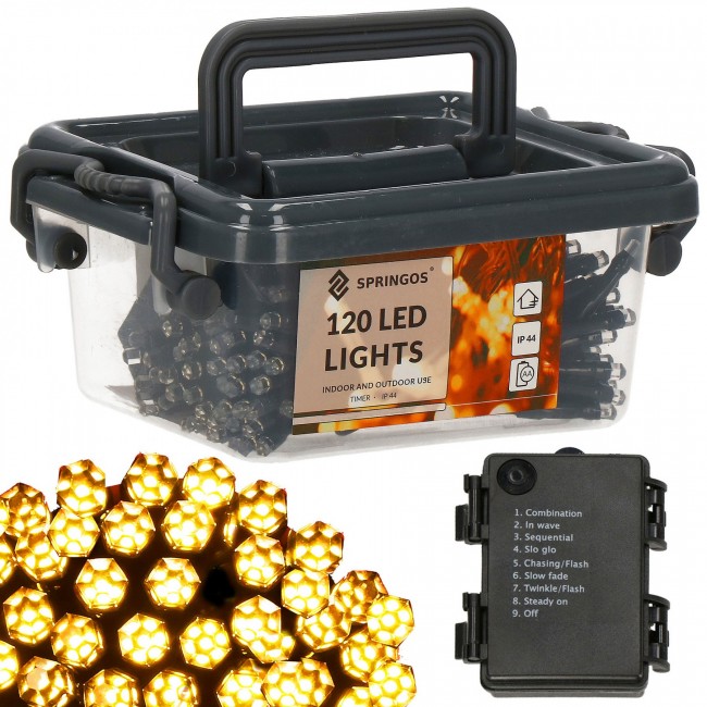 Гирлянда на батарейках Springos 9 м 120 LED CL0174 Warm White