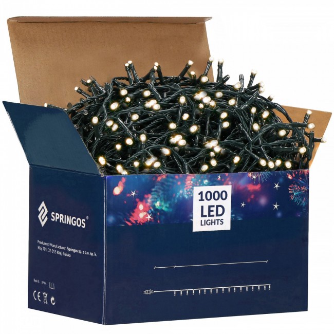 Гирлянда уличная (наружная) Springos 50 м 1000 LED CL1001 Warm White