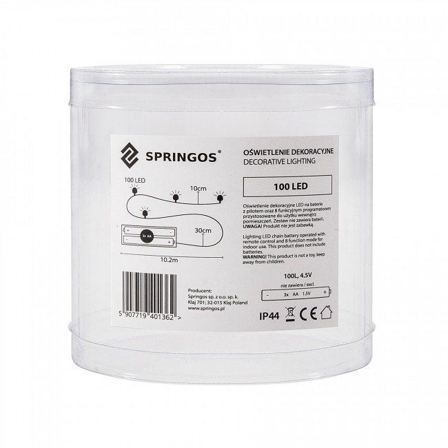 Гирлянда на батарейках Springos 9.9 м 100 LED Pilot CL0102 Cold White