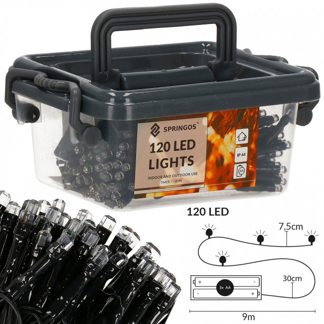 Гирлянда на батарейках Springos 9 м 120 LED CL0175 Cold White