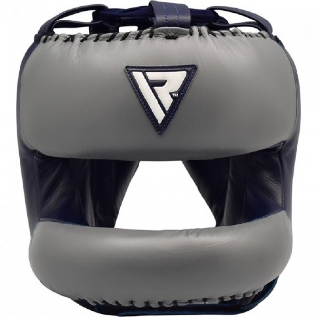 Боксерський шолом з бампером RDX Leather Pro Blue L