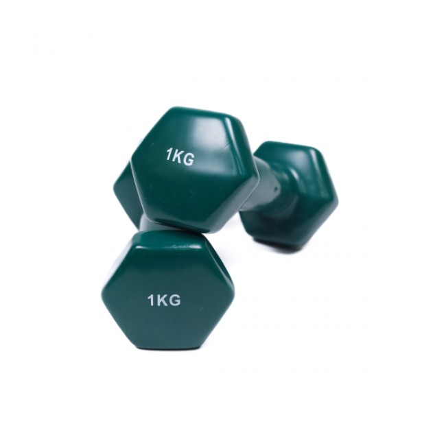 Гантель для фітнесу 1 кг 1шт з вініловим покриттям Generation Fitness FF51D3A-1kg (темно-зелений)