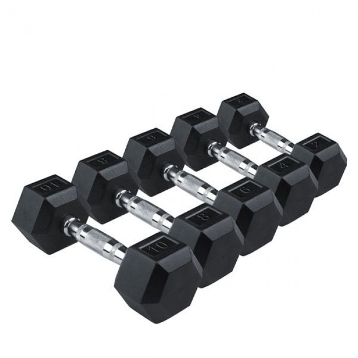 Гантель обрезиненная шестигранная 27,5 кг RISING Rubber Hexagon Dumbbell