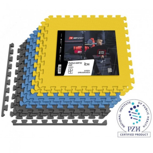 Мат-пазл Hop-Sport EVA 1cm HS-A010PM - 9 частин сірий / синій / жовтий Мат-пазл Hop-Sport EVA 1cm HS-A010PM - 9 частин сірий / синій / жовтий