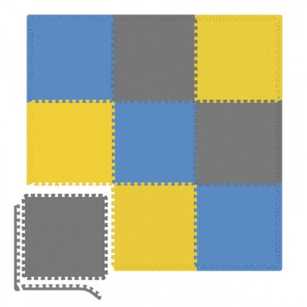 Мат-пазл Hop-Sport EVA 1cm HS-A010PM - 9 частин сірий / синій / жовтий