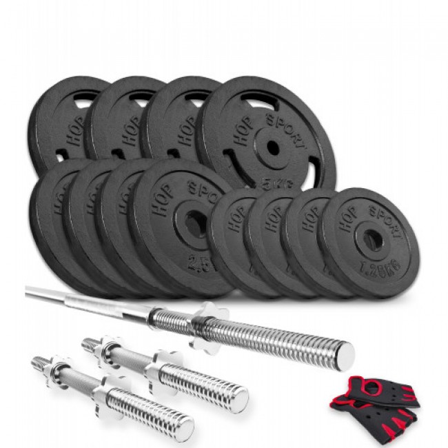 Набір Hop-Sport Strong штанга і гантелі з млинцями 49 кг Набір Hop-Sport Strong штанга і гантелі з млинцями 49 кг