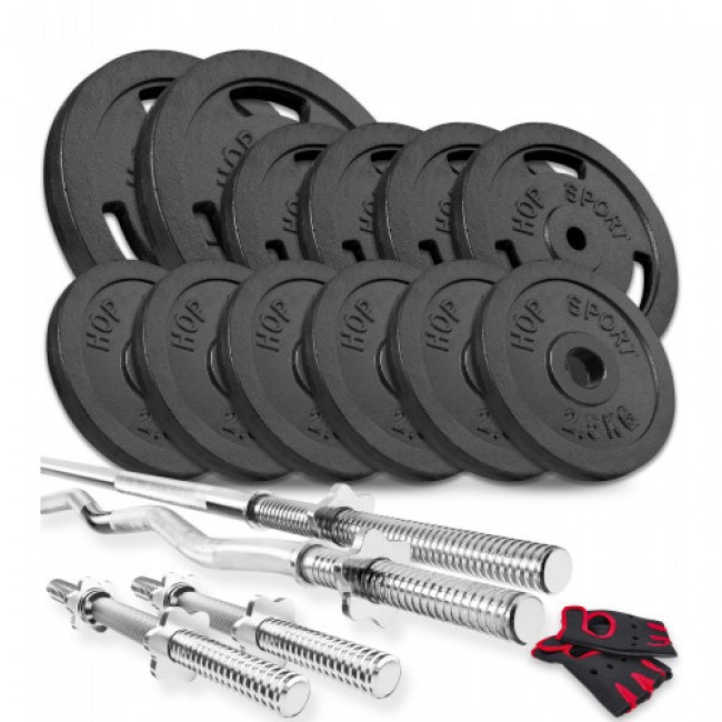 Набор Hop-Sport Strong штанга и гантели с блинами 77 кг Набор Hop-Sport Strong штанга и гантели с блинами 77 кг