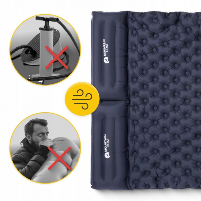 Коврик (каримат) надувной Mountain Goat 200 x 120 x 7 см двухместный со встроенным насосом Navy Blue (P-5905973400923)