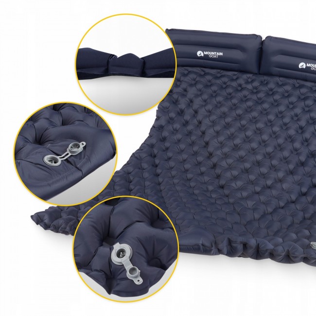 Коврик (каримат) надувной Mountain Goat 200 x 120 x 7 см двухместный со встроенным насосом Navy Blue (P-5905973400923)