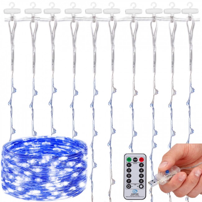 Гирлянда водопад (штора) Springos 3 x 3 м 300 LED Pilot USB CL4024 Blue