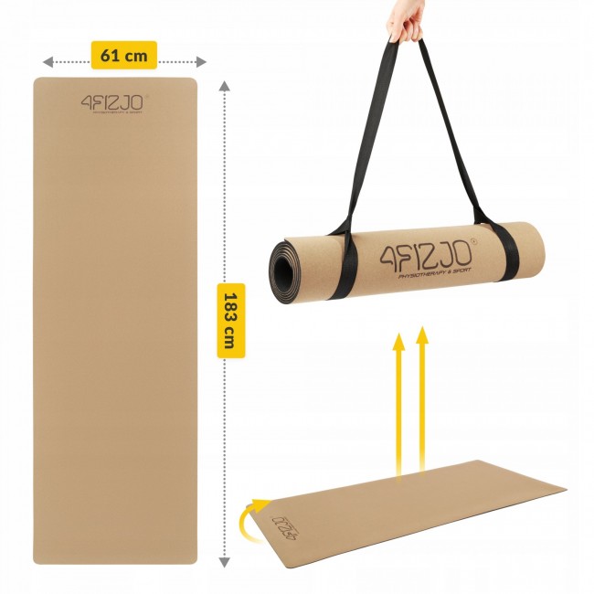 Килимок (мат) спортивний 4FIZJO Cork 183 x 61 x 0.4 см для йоги та фітнесу (P-5907739319562)