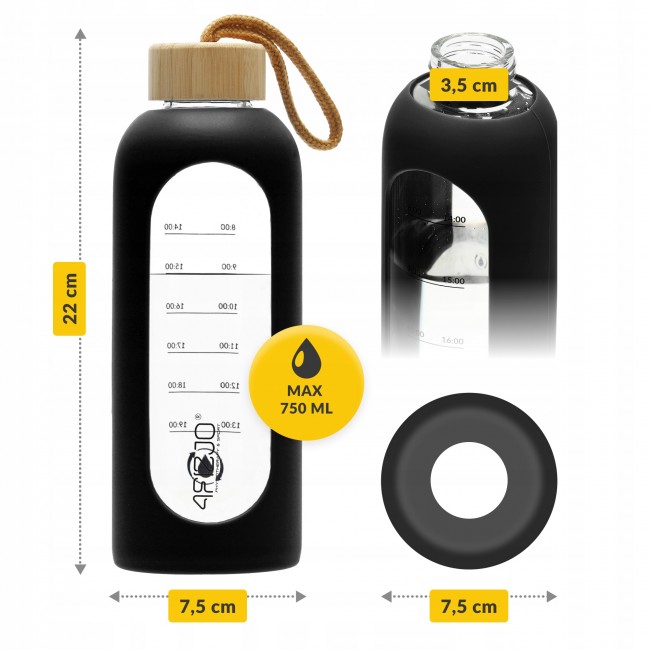 Бутылка для воды спортивная 4FIZJO 750 мл стеклянная Black (P-5905973404174)
