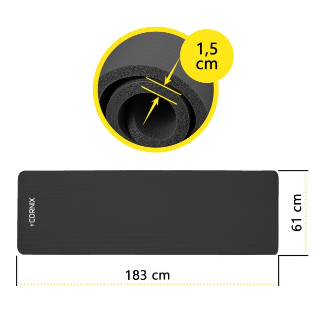 Коврик спортивный Cornix NBR 183 x 61 x 1.5 cм для йоги и фитнеса XR-0495 Black