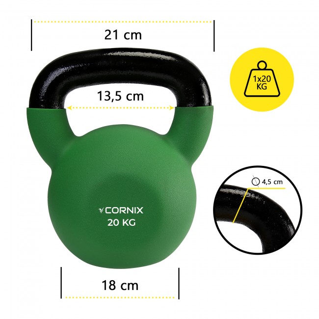 Гиря металева Cornix 20 кг із вініловим покриттям XR-0439 Green/Black