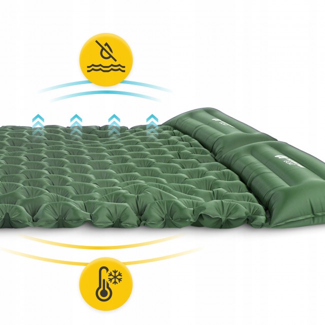 Коврик (каримат) надувной Mountain Goat 200 x 120 x 7 см двухместный со встроенным насосом Navy Green (P-5905973403573)