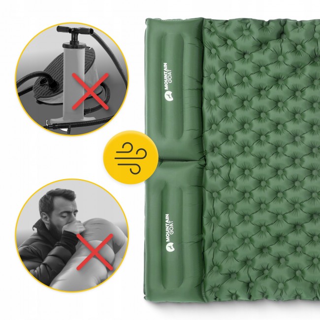 Коврик (каримат) надувной Mountain Goat 200 x 120 x 7 см двухместный со встроенным насосом Navy Green (P-5905973403573)