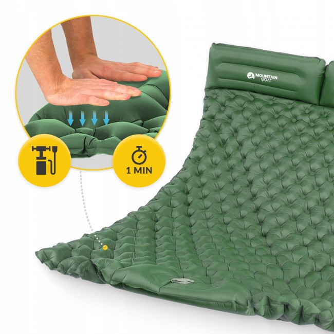 Коврик (каримат) надувной Mountain Goat 200 x 120 x 7 см двухместный со встроенным насосом Navy Green (P-5905973403573)
