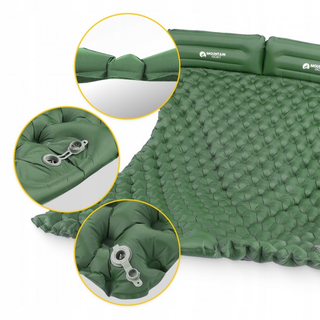 Коврик (каримат) надувной Mountain Goat 200 x 120 x 7 см двухместный со встроенным насосом Navy Green (P-5905973403573)