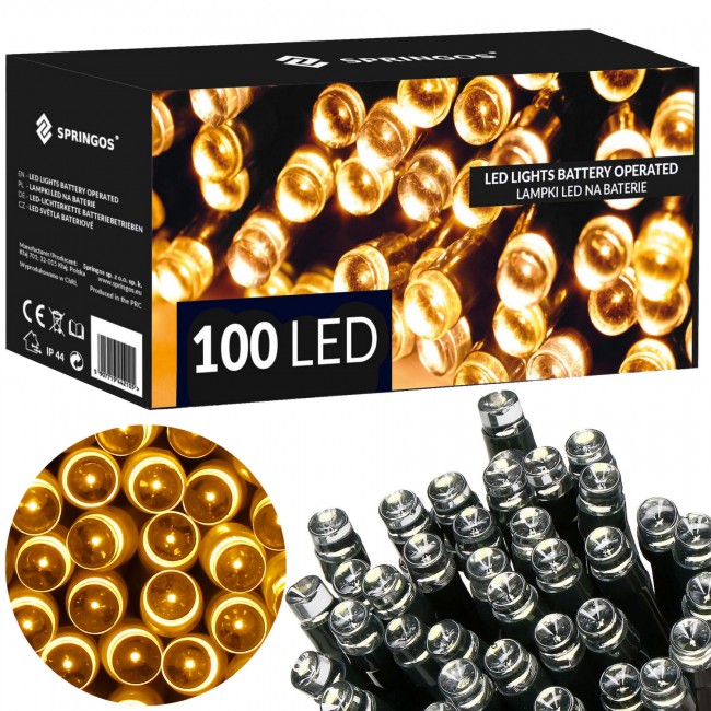Гирлянда на батарейках Springos 10 м 100 LED CL4030 Warm White