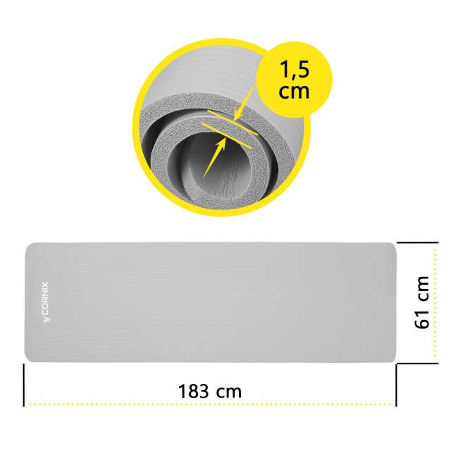 Коврик спортивный Cornix NBR 183 x 61 x 1.5 cм для йоги и фитнеса XR-0496 Grey