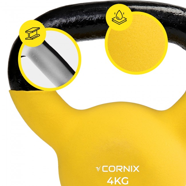 Гиря металева Cornix 4 кг із вініловим покриттям XR-0435 Yellow/Black