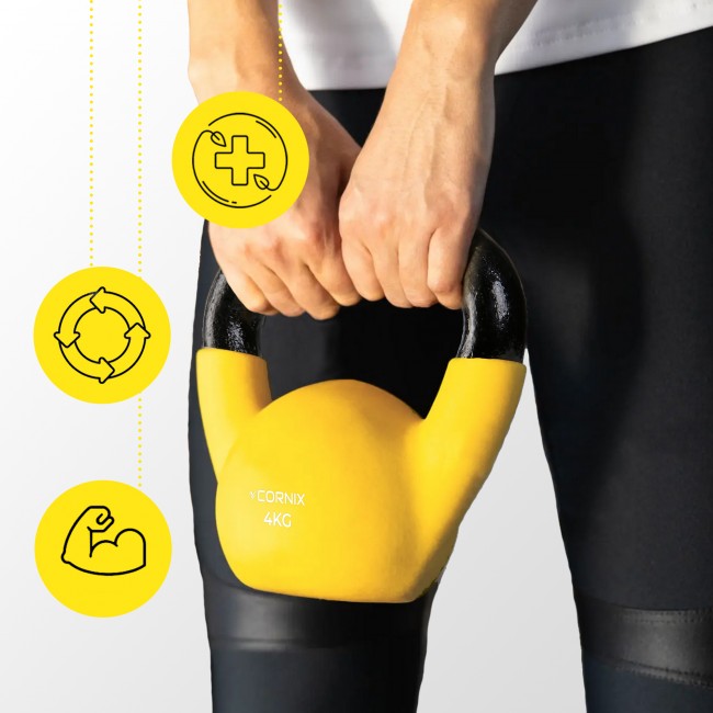 Гиря металева Cornix 4 кг із вініловим покриттям XR-0435 Yellow/Black