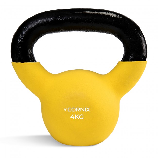 Гиря металева Cornix 4 кг із вініловим покриттям XR-0435 Yellow/Black
