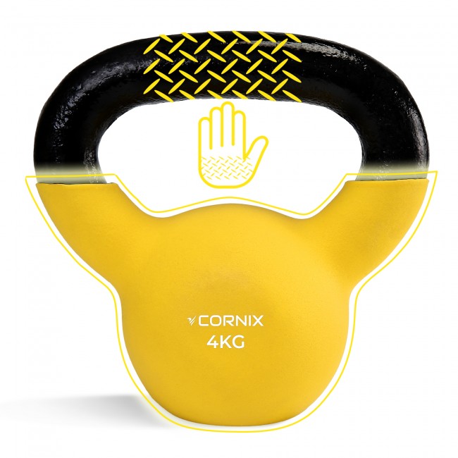 Гиря металева Cornix 4 кг із вініловим покриттям XR-0435 Yellow/Black