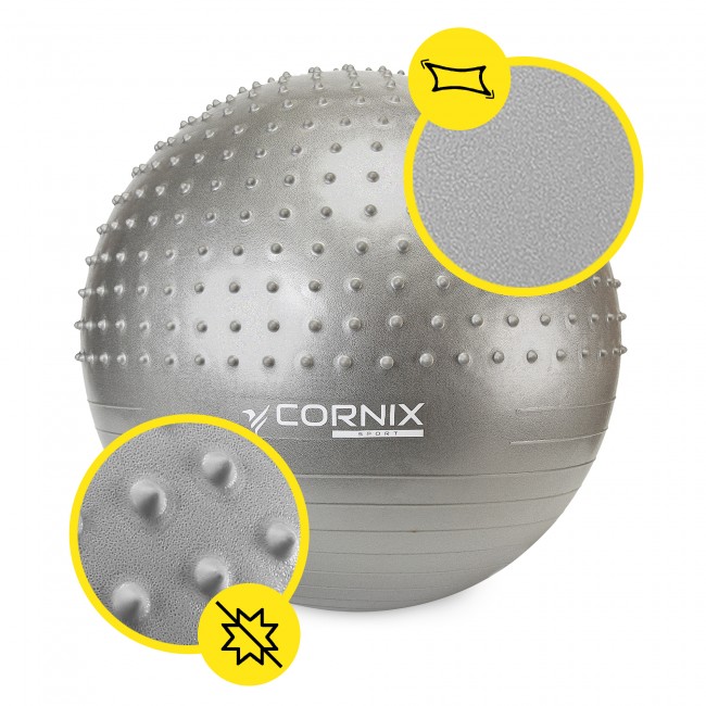 Мяч для фитнеса (фитбол) Cornix 55 см полумассажный Anti-Burst XR-0463 Silver
