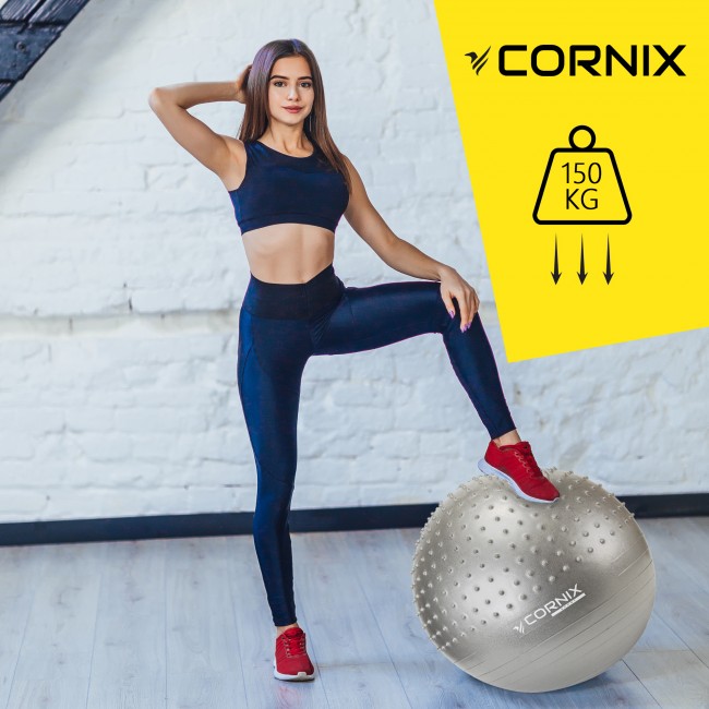 Мяч для фитнеса (фитбол) Cornix 55 см полумассажный Anti-Burst XR-0463 Silver