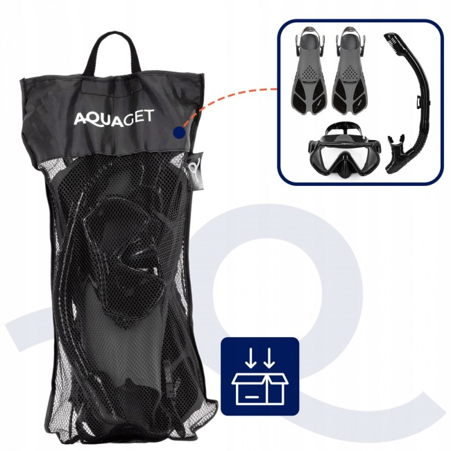 Набор для снорклинга Aquaget маска с трубкой и ласты AQ0008 Black/Grey