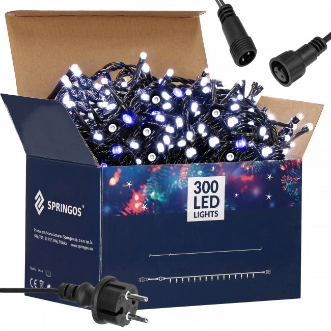 Гирлянда уличная (наружная) Springos 24 м 300 LED + Flash CL0329 Cold White