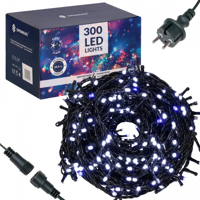 Гирлянда уличная (наружная) Springos 24 м 300 LED + Flash CL0329 Cold White
