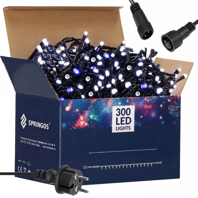 Гирлянда уличная (наружная) Springos 24 м 300 LED + Flash CL0329 Cold White