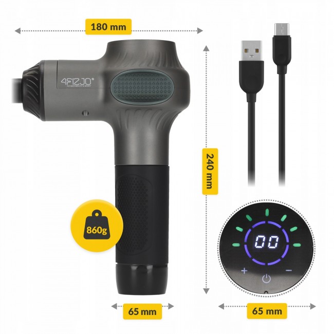Ручной перкуссионный массажер 4FIZJO Massage Gun Active 30 Вт массажный пистолет (P-5907739319937)