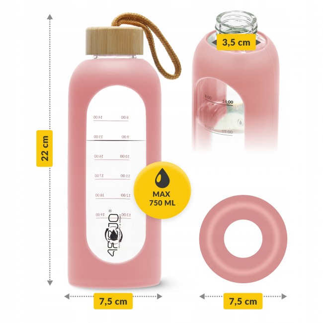 Бутылка для воды спортивная 4FIZJO 750 мл стеклянная Pink (P-5905973404204)