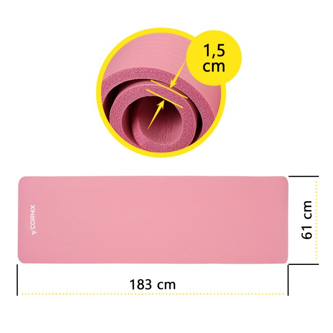 Коврик спортивный Cornix NBR 183 x 61 x 1.5 cм для йоги и фитнеса XR-0497 Pink