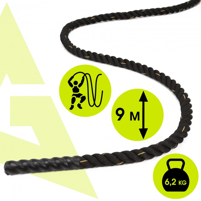 Канат тренировочный Actiget Battle Rope 9 м для кроссфита ACT0015 Black