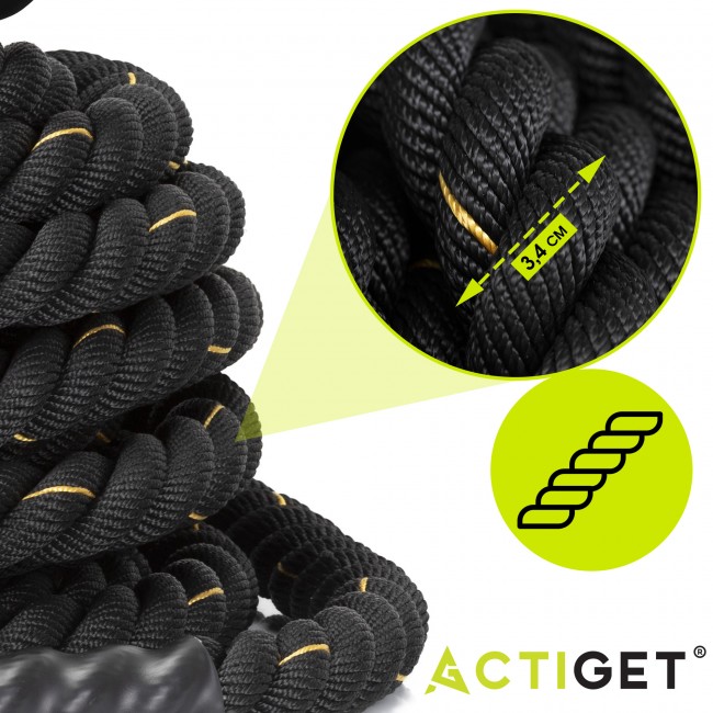 Канат тренировочный Actiget Battle Rope 9 м для кроссфита ACT0015 Black